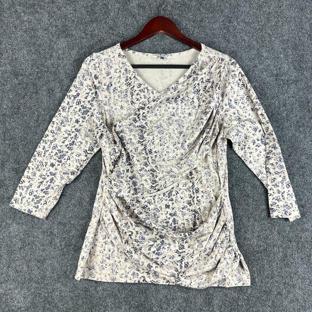 CAbi 262  Top Womens Large By The Shore Double Drape 3/4 Sleeve Animal Print
